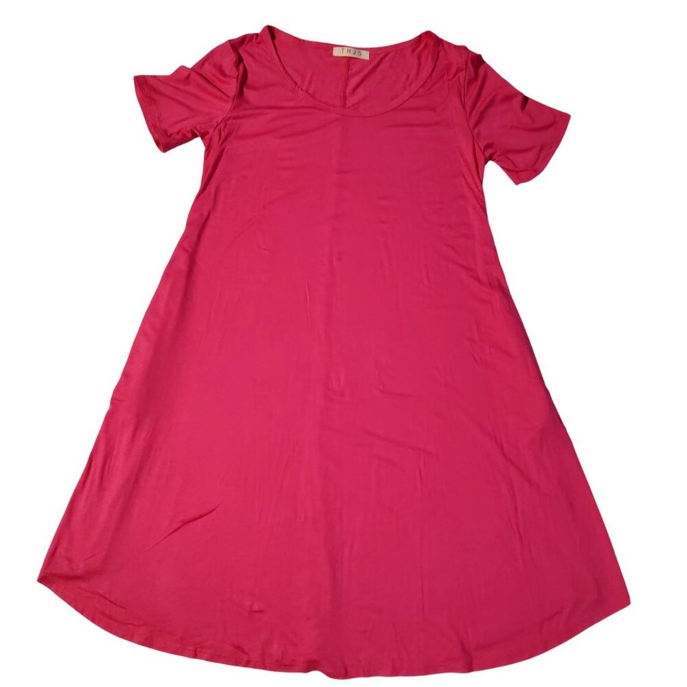 THJS Womens Pink A-Line Dress Size M Rayon & Spandex V-neckline  Short sleeves - Picture 5 of 10